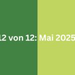Grüne Grafik mit dem Text ‚12 von 12: Mai 2025‘ – ein Tagesrückblick einer Focusing-Coachin in Bildern